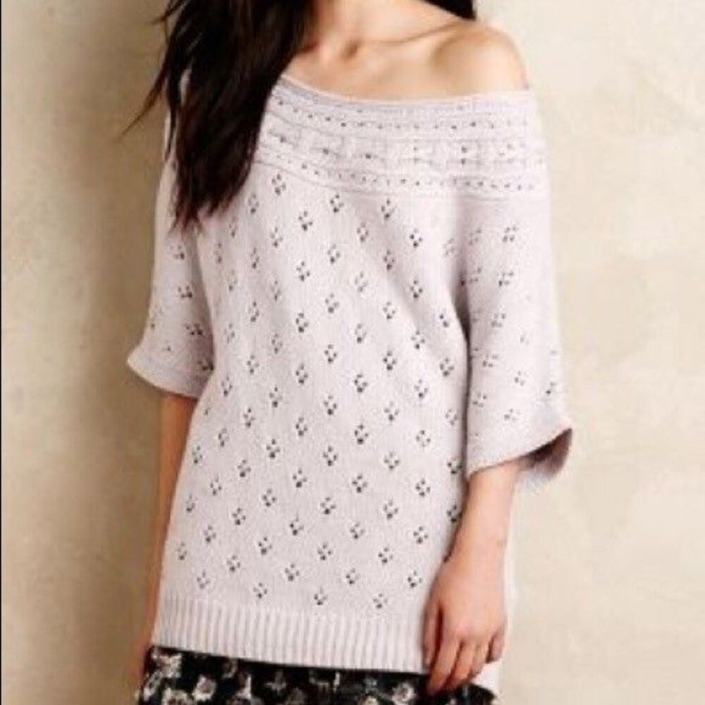 Anthropologie Sleeping On Snow Lavender Pointelle Soft Knit Wool Blend Sweater M